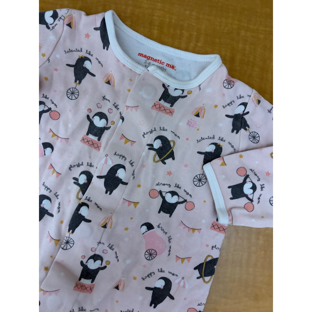 Magnetic Me Organic Cotton Circus Penguin Magnetic Footie Pajama Pink 3-6 Months